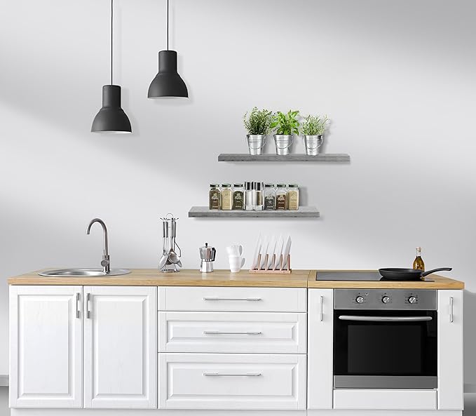 Sorbus Floating Shelves for Wall - 24" Bathroom Shelves, Wall Decor for Bedroom, Kitchen, Living Room, Home Decor & Book Storage - Mounted Floating Shelf with Invisible Brackets (Gray, 3 Pack)