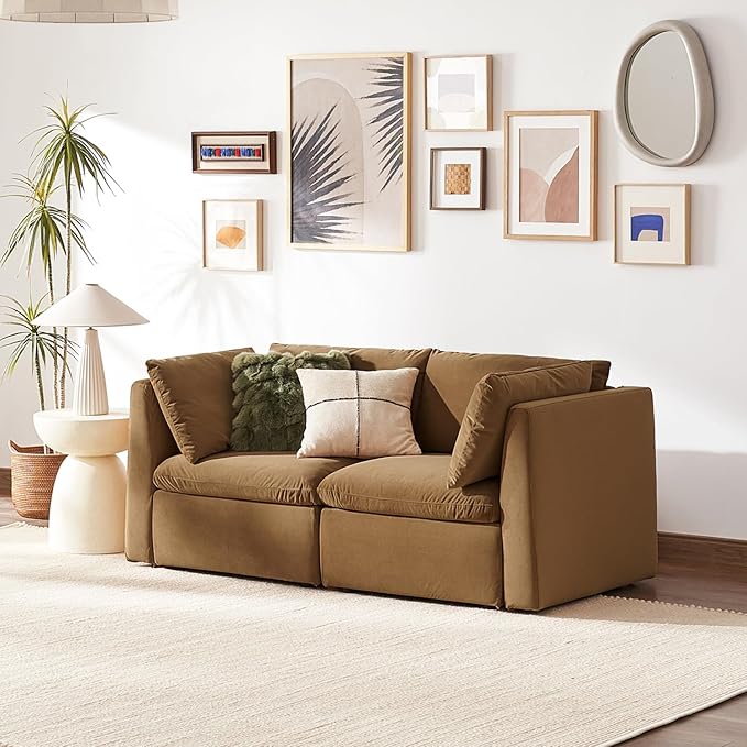 mopio Oversized Modular Sectional Sofa with Fully Removable Covers and Storage, Convertible U, L-Shaped and Sleeper Sectional, Modern Couches with Ottoman Chaise (Hazelnut Velvet, Loveseat)