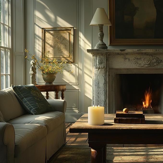 Amagic 3 Wicks Extra Large Flameless Candles, Battery Operated Candles with Remote Control and Timers, 6-inch Diameter LED Pillar Candles, Real Wax, Liquid Effect, Ivory, 6"x6"