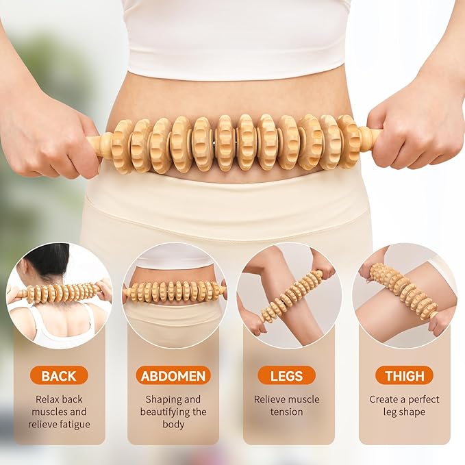 3-in-1 Wood Therapy Massage Tools Lymphatic Drainage Massager Maderoterapia Kit Wooden Gua Sha Massager Body Sculpting Tools for Muscle Pain Relief, Anti-Cellulite, Body Contouring and Shaping