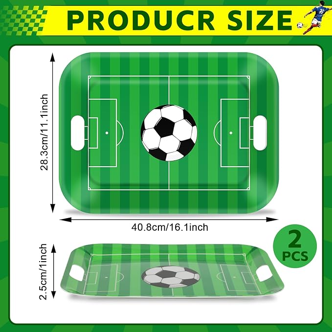 gisgfim 2Pcs Soccer Serving Trays 16.1 X 11.1 Inch Large Melamine Soccer Stadium Platters with Handles Soccer Food Serving Dishes Snack Dessert Trays Decor for Soccer Ball Birthday Party Decorations