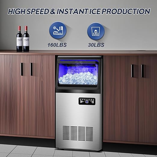 Commercial Ice Maker Machine, 110LBS/24H with 35=0LBS Storage Bin, 15" Wide Built-in Undercounter/Freestanding Ice Maker Machine for Home Bar Outdoor, 40PCS Ice Cubes Ice Machine, Self Cleaning