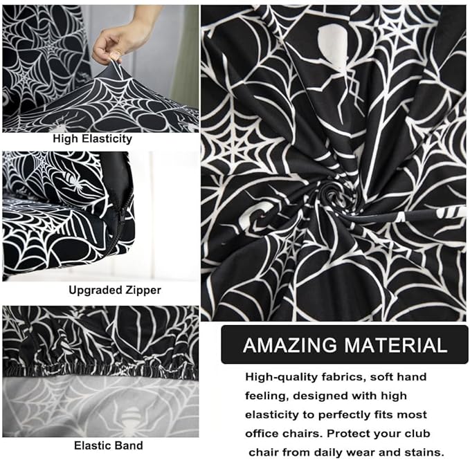 Halloween Office Chair Covers Gothic Spider Web Spooky Spider on Black Horror Theme Print Stretchable Slipcover for Modern Simplism Style High Back Boss Chair (No Chair)(Halloween02, M)…