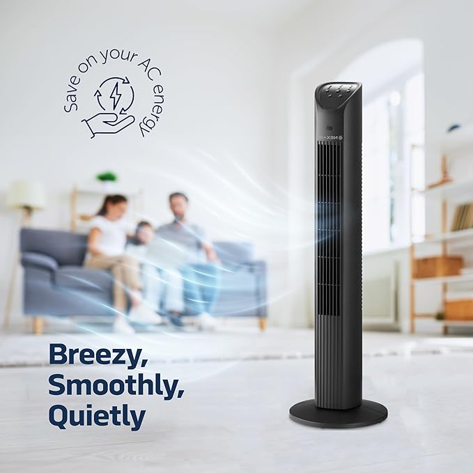 36” Oscillating Tower Fan, 3 Speed Portable Fan Tower With Remote Control, Quiet Operating Floor Fan for Bedroom with 7.5 Hr Auto Off Timer, Modern Design Room Cooling Fan For Home & Office