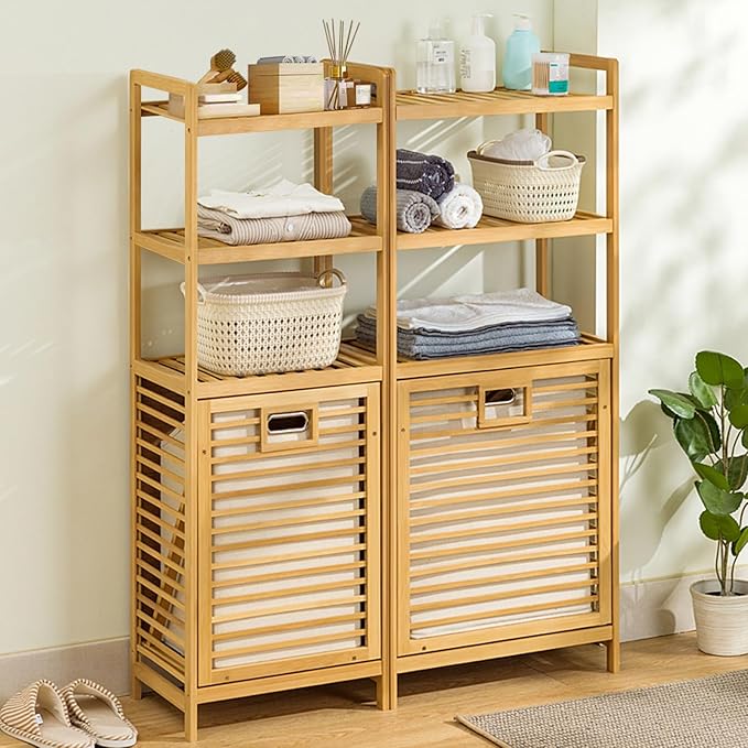 Laundry Hamper with 3 Tier Shelves & Tilt Out Basket, Laundry Baskets Organizer Hampers Bathroom Storage Shelf for Laundry Room, Bathroom, Guest Room (3-Tier Large)