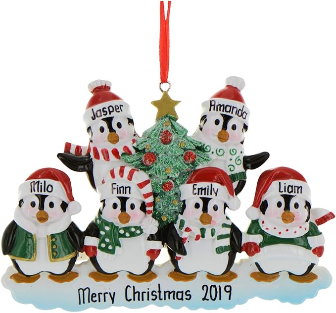 3D Penguin Family of 6 Ornament 2025 Personalized Family Christmas Ornaments 2025 | Snowy Xmas Tree Holiday Penguins Personalized Tree Ornaments for Grandchildren Siblings & Grandkids of Six Ornament
