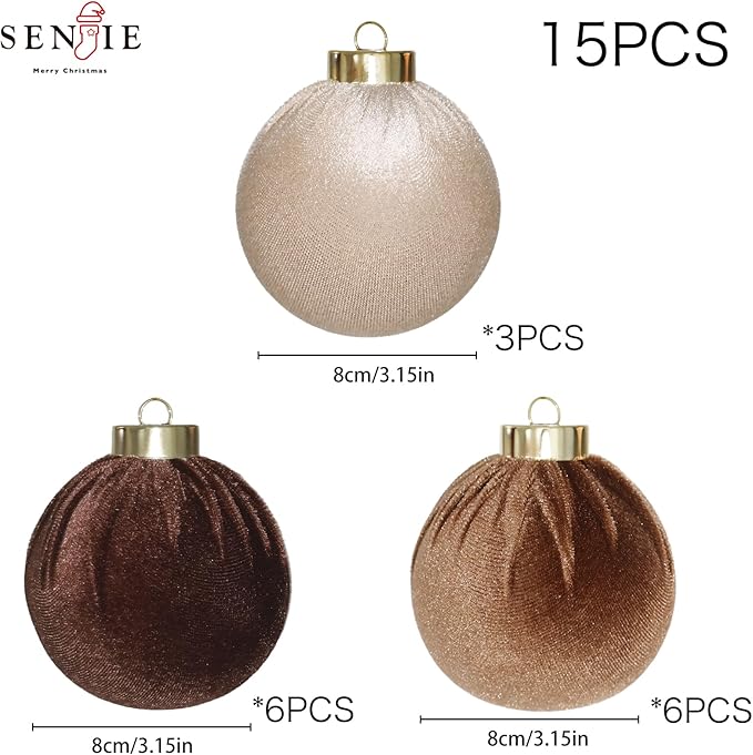 3.15inch Velvet Ornaments for Christmas Tree, 15pcs Multicolor Flocked Christmas Ornaments Decorations Balls Set Decor