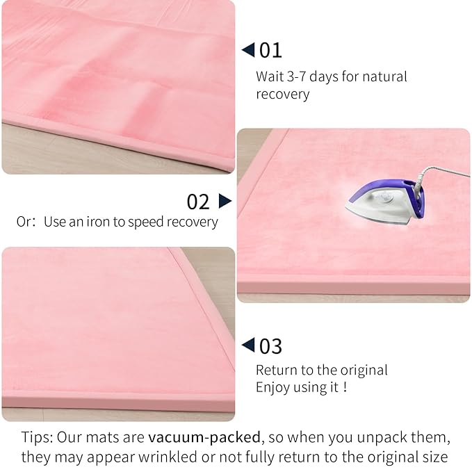 ACOMOPACK Baby Play Mat for Floor 1.3" Thick Memory Foam Play Mat 39"×59" Tummy Time Crawling with Non-Slip Bottom for Living Room,Nursery,Soft Velvet Playpen Mats for Kids,Infants（Pink）