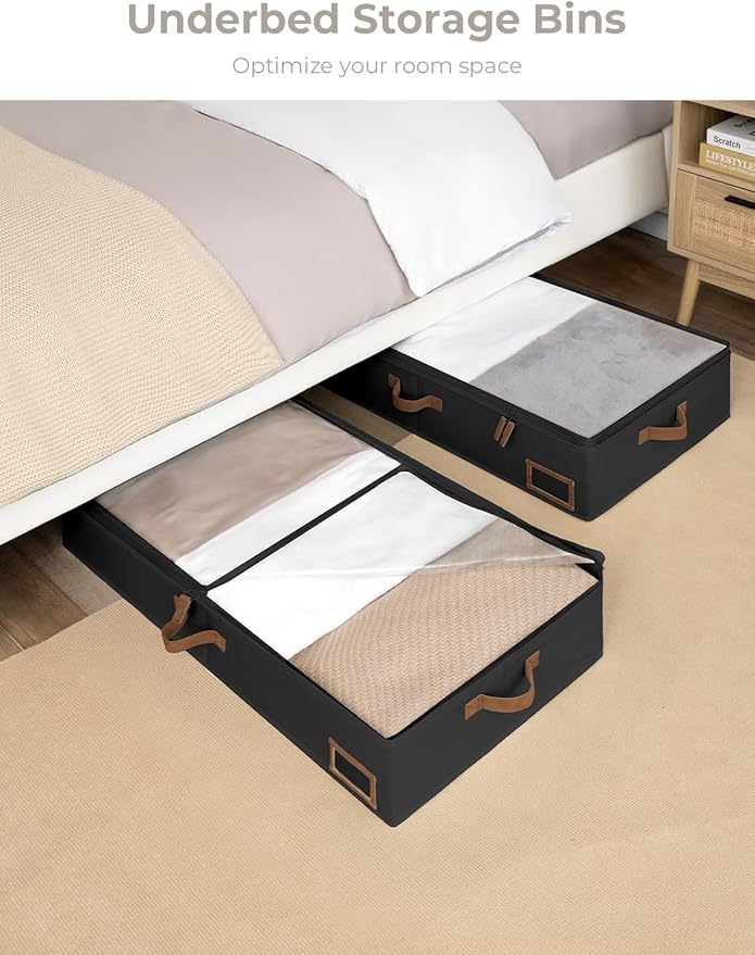 StorageWorks Large Under Bed Storage Containers with Handles and Label Holder, 2 Pack Ultra-thick Fabric Underbed Bins, Closet Organizer for Clothes, Blankets, Sweater