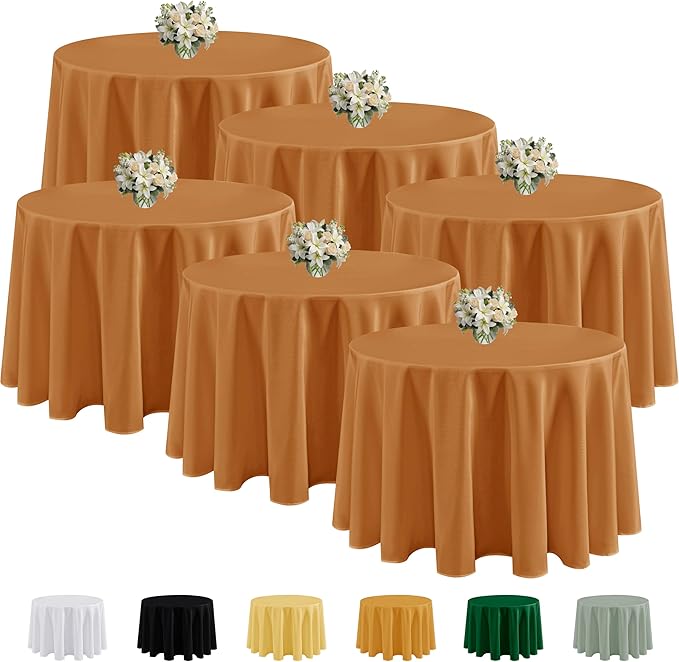 Fitable 6 Pack Bronze Round Tablecloths - 90 Inches Round - Wrinkle and Stain Resistant Fabric Fall Table Clothes, Washable Polyester Table Covers for Wedding Thanksgiving Party Banquet Formal Events