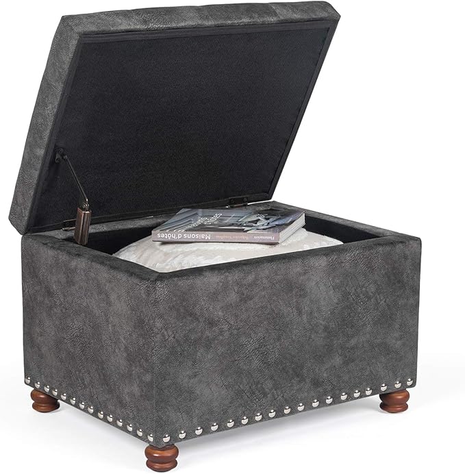 Joveco 24" Rectangular Ottoman with Storage for Living Room, Upholstered Storage Bench Foot Stool and Seat with Lift Off Lid, Coffee Table Footrest for Bedroom