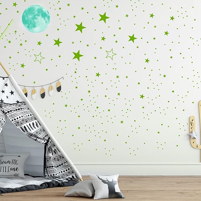 1049 Pieces Luminous Sticker Wall Decal Luminous Stars self-Adhesive Children's Room Wall Stickers Moon and Stars Fluorescent Wall Stickers, Stickers for Children's Rooms Girls Decorative