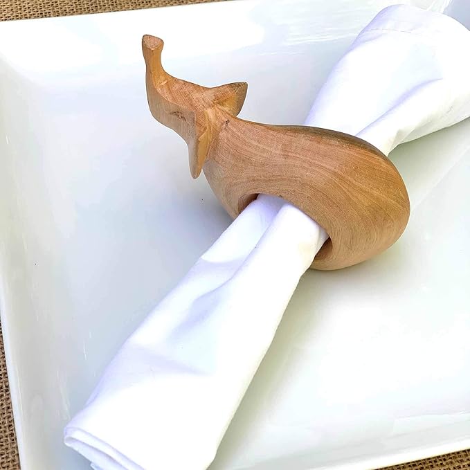 Handcarved Mahogany Wooden Napkin Ring Holders, Elephant, Set of 6 (KWF012_E)