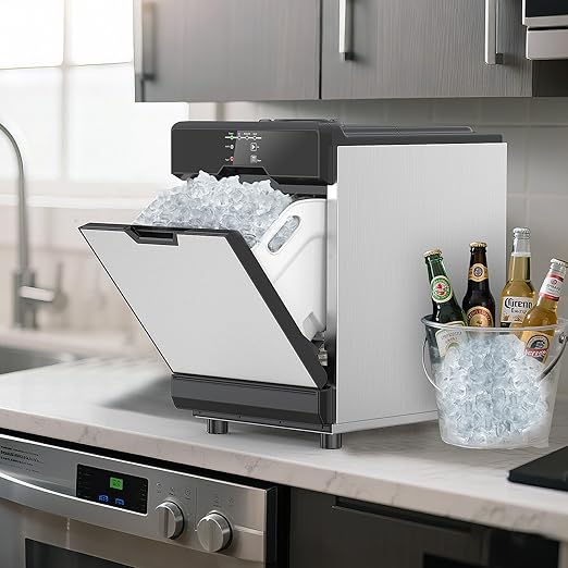 Nugget Ice Maker Countertop, 40 LBS/Day with 10 LBS Storage Bin, Freestanding/Countertop Ice Maker Machine Stainless Steel, Soft Chewable Pellet Ice Machine for Home Bar Kitchen Office, Self-Cleaning