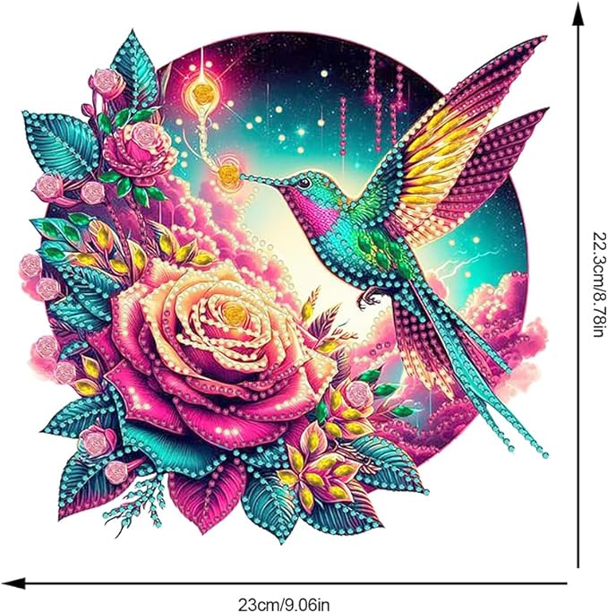 Flowers Hummingbird Diamond Art Kits,5D Diamond Hanging Ornament Kits,DIY Special Shaped Diamond Dot Kits,Home Porch Crystal Hanging Pendant Ornament (Colorful1)