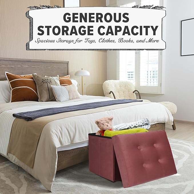 LINMAGCO Storage Ottoman Folding Foot Stool Velvet Footrest with Padded Modern Ottoman with Storage for Living Room Puppy Step Stool 17x13x13in(Jelly Pink)