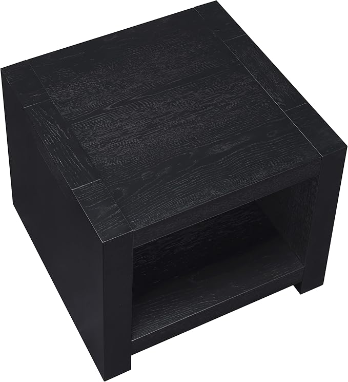 Steve Silver Furniture Aubrey Black End Table, Living Room/Bedroom, Contemporary/Modern Design, Bottom Storage Shelf, Chair Side/Media Table, 24'L x 24" W x 24" H, Black