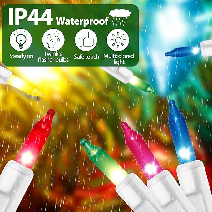 Easter Lights String 25FT 100 Incandescent Bulbs, UL-Listed Multicolor String Lights with White Wire Plug in Connectable for Indoor Outdoor Holiday Yard Patio Party Christmas Decorations