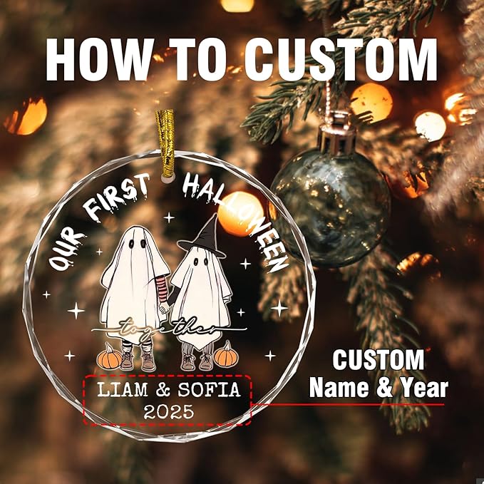First Halloween Married Ornaments, Custom Couple Halloween Ornament for Couples, Newlywed, Mr & Mrs Ornament, Spooky Glass Hanging Decor, Spooky Pendent, Ghost and Pumpkin Gifts