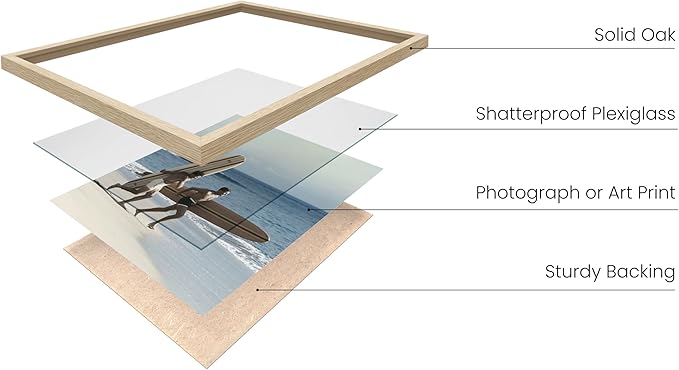 HAUS AND HUES Natural Oak Wood Gallery Wall Tabletop Frames Made with Real American Oak and Shatter-free Plexiglass - Set of 11 (Eight 4x6, Three 5x7, Framed Beige)