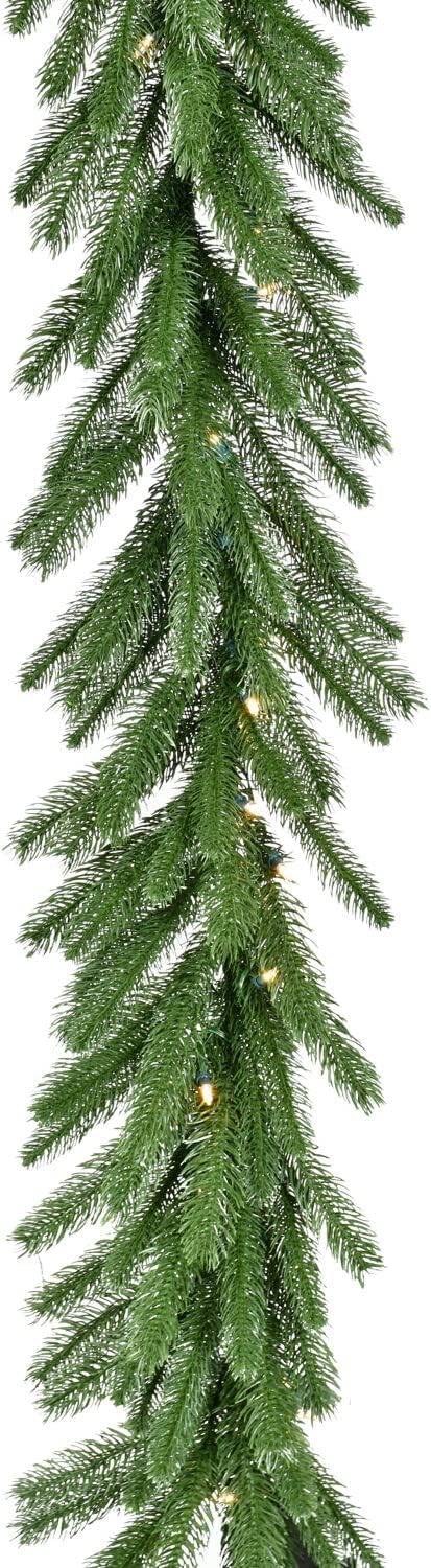 Fraser Hill Farm 9-Ft. Green Fir Garland with Warm White LED Lights | Battery Operated | Festive Christmas Holiday Decor for Fireplace Mantel, Stairway, Console Table | FFGF108GL-5GR