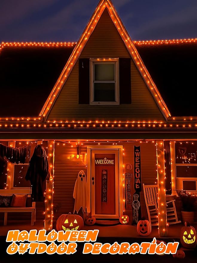 Halloween String Lights Battery Operated with Auto Timer, 33FT 100 LED Waterproof Orange String Lights with 8 Modes, Fairy Twinkle Light for Indoor & Outdoor Bedroom Fall Decor Halloween Decorations