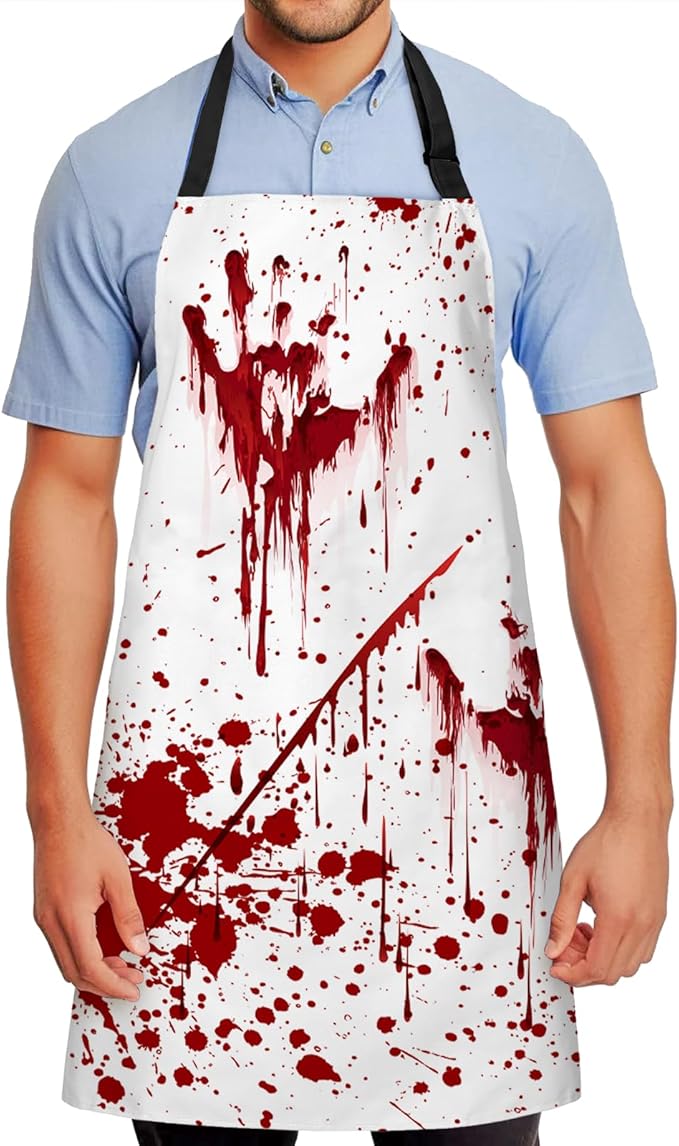 Happy Halloween Horror Apron Unisex, Adjustable Funny Kitchen Apron, Waterproof Scary Bloody Bib Aprons for Cosplay Party