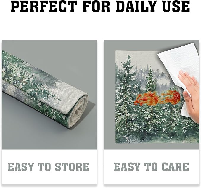 Green Watercolor Tree Christmas Placemats Set of 4 Seasonal Winter Theme Place Mats 12x18 Inch Xmas Holiday Washable Table Mats for Home Party Kitchen Dining