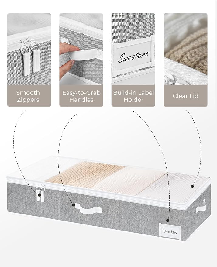 StorageWorks Extra Large Under Bed Storage Containers with Handles and Label Holder, 2 Pack Ultra-thick Fabric Underbed Bins, Closet Organizer for Clothes, Blankets, Sweater