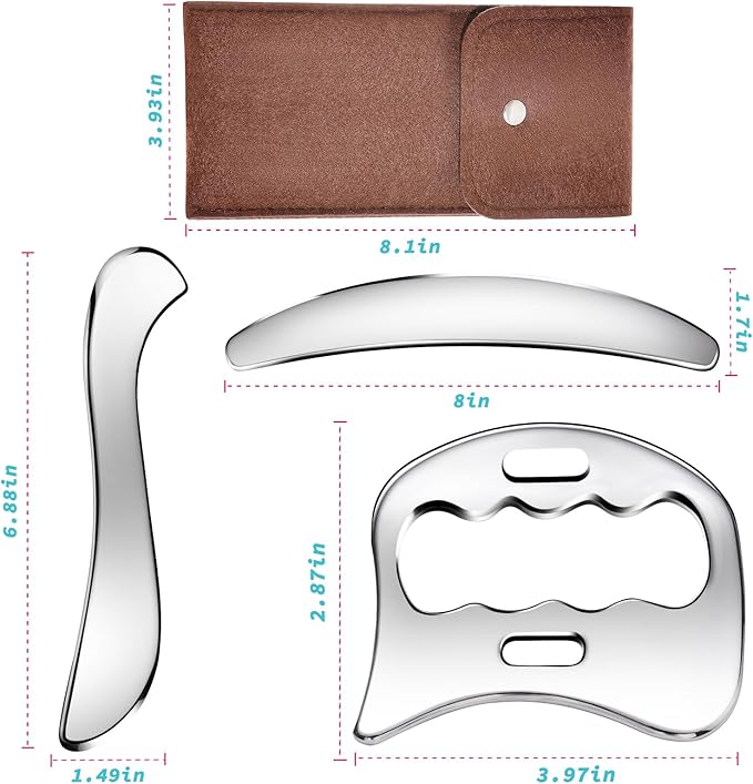 3-in-1 Stainless Steel Gua Sha Muscle Scraper Tool, IASTM Tools, Myofascial Scraping Tools for Physical Therapy, Lymphatic Drainage Massager, Soft Tissue Massage Tool