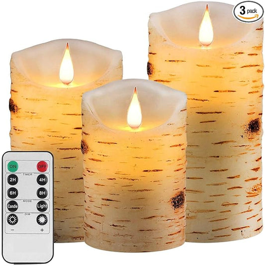 Flameless Battery Operated LED Candles 3D Wick with10key Button Remote Control 24-Hour Timer Set of 3 Electric Flickering Pillar Real Wax，Wedding, Party, Christmas and Home Decoration
