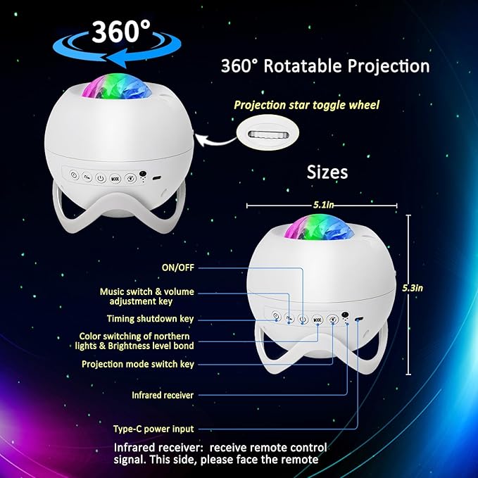 Galaxy Projector for Bedroom, Star Projector, White Noise with Bluetooth Speaker, Timer, Night Light,for Party, Living Room Decoration