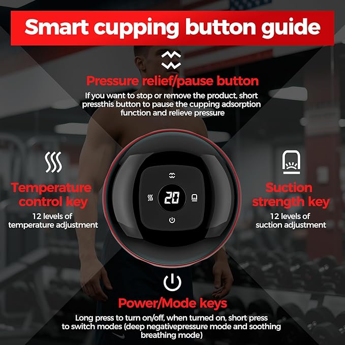 5-in-1 Smart Cupping Therapy Set 2pcs, 12-Level Temperature & Suction Control, Massage Cupping Kit for Targeted Pain Relief, Neck/Shoulder/Back Muscle Soreness & Blood Circulation Improvement