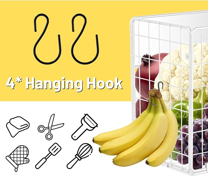 Magnetic Shelf for Fridge, Fruit Potato & Onion Storage Bins, Pantry Organizers & Storage, Large Container Magnetic Basket for Refrigerator, Kitchen Counter,Cabinet Magnetic Fridge Organizer White (2)