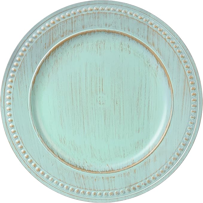 13" Vintage Charger Plates, Beaded Chargers for Dinner Plates Set of 6, Reusable Decorative Charger Plate Set Bulk Wedding, Turquoise