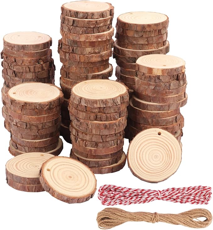90 PCS 2.8-3inch Unfinished Wood Slices, Natural Wood Slices, Predrilled with Hole Wood Slice for DIY Arts Craft Christmas Ornaments
