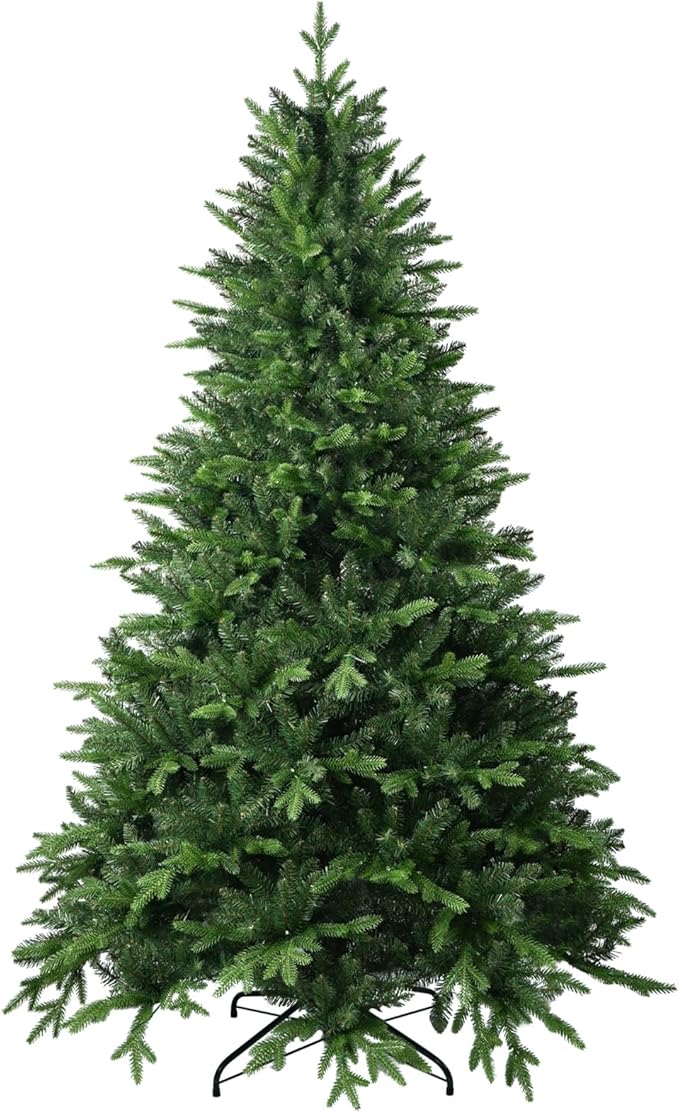 6FT Artificial Christmas Tree with 1413 PE&PVC Mixed Branch Tips, Unlit Hinged Premium Spruce Fake Xmas Trees, Green, Foldable Base