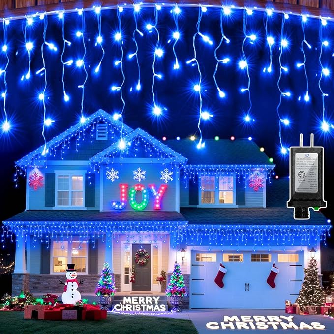 1620 LED Christmas Lights with 360 Drops,164ft 8 Modes Fairy Hanging String Lights with Time Waterproof, Plug-in Hanging String Lights for Holiday Wedding Party Christmas Decor (Blue)