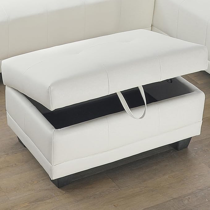 Ottoman Rectangular Storage Ottoman Bench, Faux Leather Footrest, Coffee Table, Stool Footstool with Hinged Lid for Living Room, Bedroom, Entryway, White, 33"x21"x17.5"