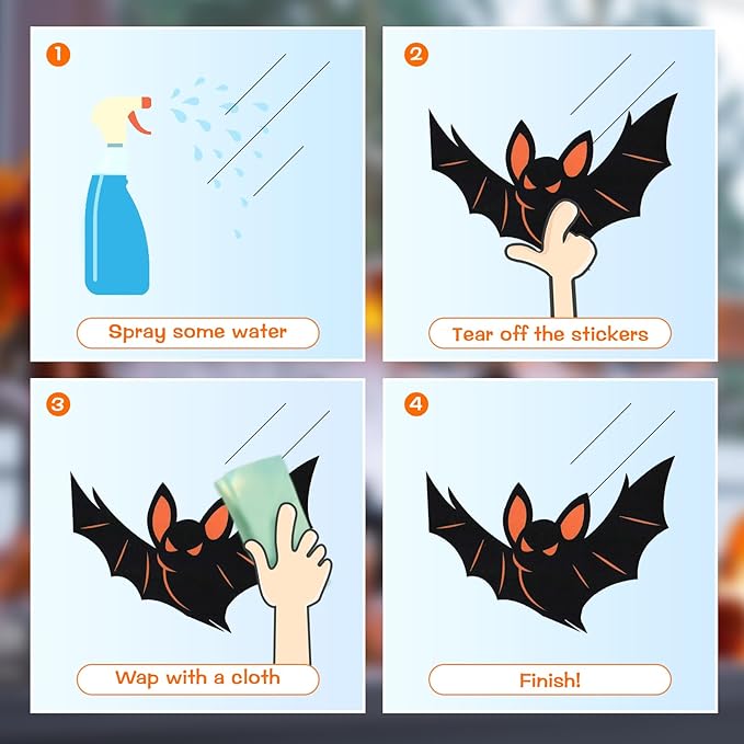 Halloween Window Clings, 9 Sheets Halloween Window Decorations Stickers Double-Sided Window Decal Scary Black Bat Ghosts Stickers,Happy Halloween Window Clings for Halloween Party Decoration