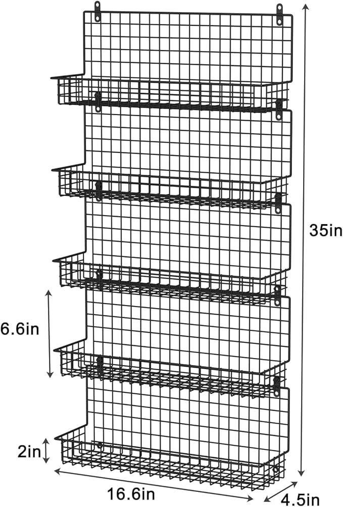 X-cosrack Spice Rack Wall Mount, 5 Tier Large Spice Rack Organizer for Efficient Storage, Height-Adjustable Hanging Spice Shelf for Kitchen and Pantry, Up to Storage 90 Jars(Patent No.:D909138S)