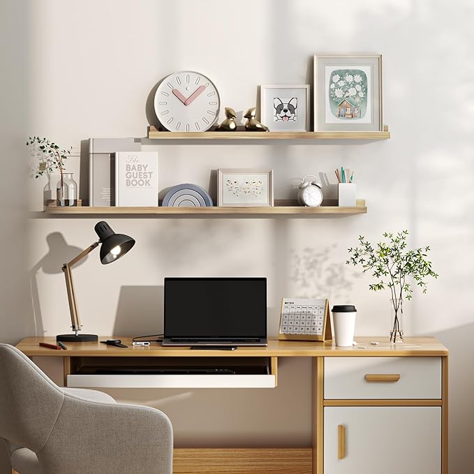 Floating Shelves for Wall, Picture Ledge Shelf 24 Inch Solid Wood Set of 2, Rustic Wall Shelves with Lip, Kids Bookshelf, Photo & Picture Live Edge Floating Shelves for Bedroom, Living Room, Kitchen