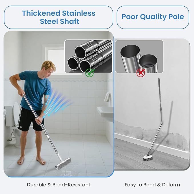 Floor Scrub Brush and Grout Brush with Long Handle–Deck Brushes for Scrubbing Heavy Duty, Stiff Bristles for Outdoor, Patio, Shower, Garage, Tile and Concrete Floor Cleaning 55 inches