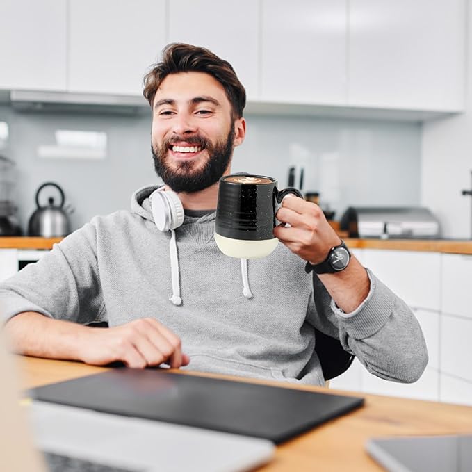 Hasense Ceramic Coffee Mugs Set, 15 oz Large Coffee Cups Set of 4, Tea Cups with Handle for Men and Women, Latte Mugs for Coffee, Tea, Milk, Hot Chocolate, Microwave Dishwasher Safe, Black