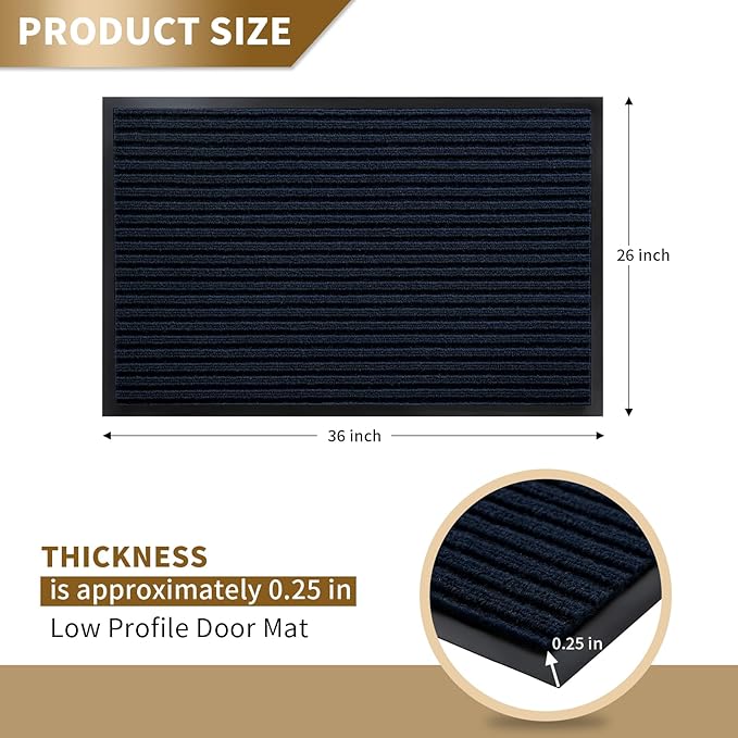 Yimobra Front Door Mat Outdoor Indoor Entrance, 100% Waterproof All-Season All Weather Doormat, Welcome Matt Outside Entry, Non Slip, Low Profile, Heavy Duty Patio Porch Floor Mats,36 x 24,Navy Blue