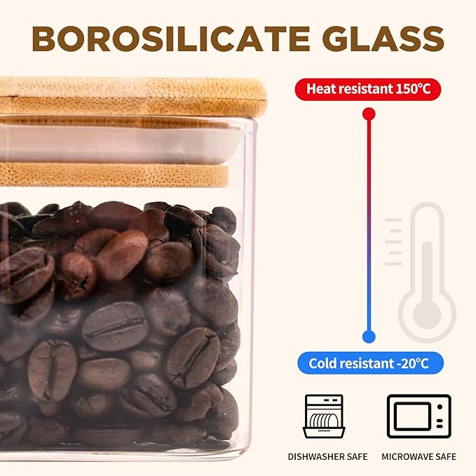 Glass Food Storage Jars Square 51oz, 3 Pack Glass Jars With Bamboo Lids, Kitchen Storage Containers For Spice, Candy, Cookie, Storage For Pantry Organizers