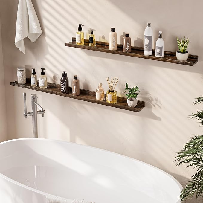 Floating Shelves for Wall, Picture Ledge Shelf 48 Inch Solid Wood Set of 2, Rustic Wall Shelves with Lip, Kids Bookshelf, Photo & Picture Live Edge Floating Shelves for Bedroom, Living Room, Kitchen