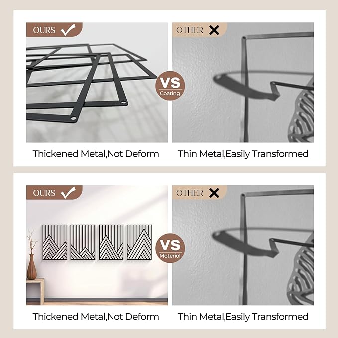 Glamativity 4 Pack Black Abstract Metal Wall Art, Minimalist Décor Single Line Art Wall Décor, 3D Textured Metal Wall Sculptures, for Living Room Bedroom Bathroom Study Room (Mountain Line, L Size 22.5 x 15.7'')