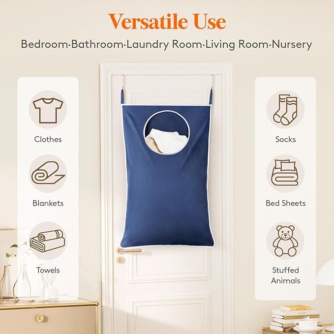 Lifewit 2 Pack Over Door Laundry Hamper, Large Collapsible Hanging Laundry Hamper, Hanging Laundry Basket Bag for Bathroom Bedroom Dirty Clothes Storage Organizer, Dark Blue
