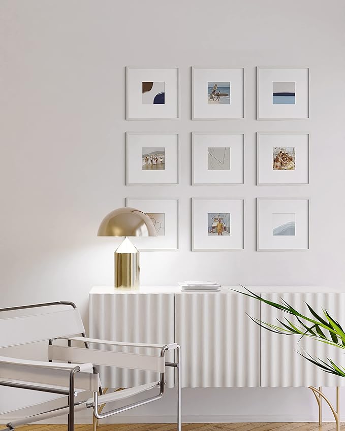 HAUS AND HUES Solid Oak Wood 10”x10” Picture Frames Matted to 5”x5” Set of 9-10 x 10 Gallery White Frames, Square 10x10 Picture Frames, 10x10 Frames with Mat, White Frames for Gallery Wall